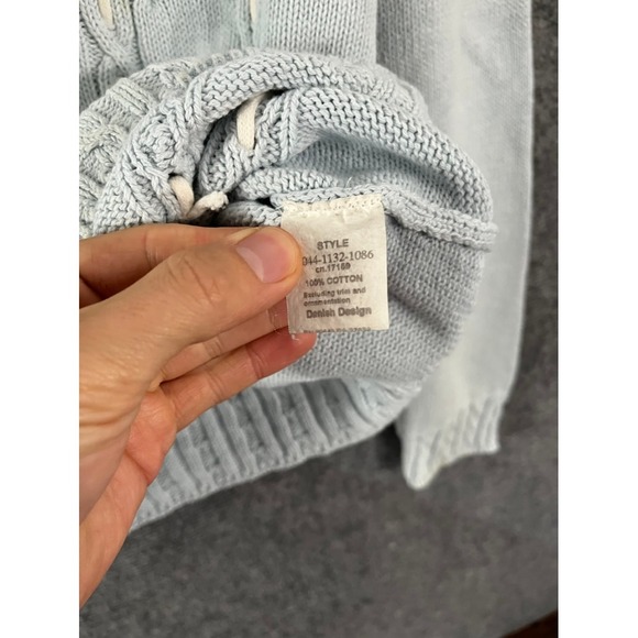 Blue Willi's Light Blue Cable Knit V-Neck Sweater Size M Cotton - Picture 7 of 8